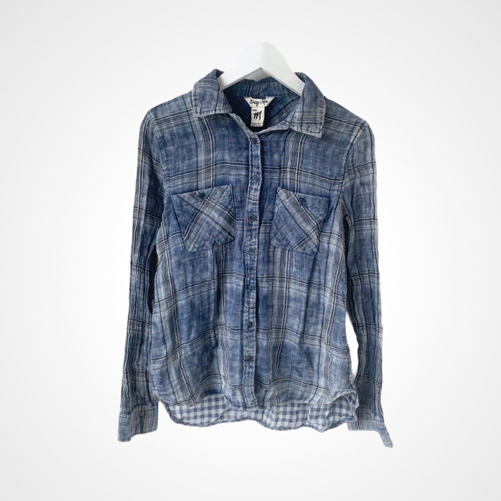 🌸Indigo Rein🌸 Long Sleeve Plaid Shirt Blue Sz M - Picture 2 of 9